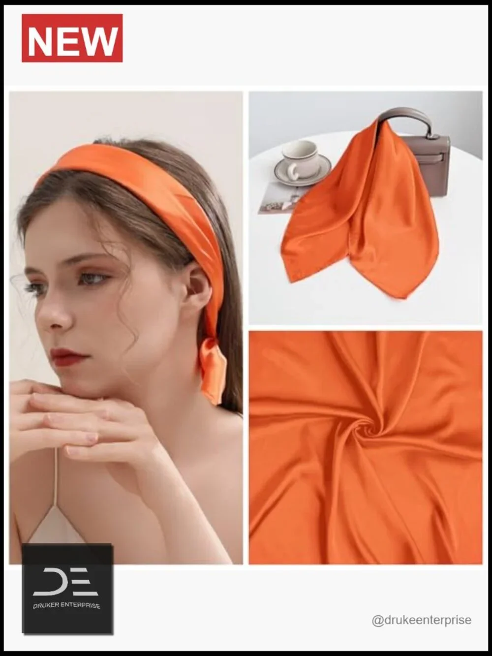 Vintage Square Satin Scarf - Fashion Head Wrap & Hair Accessory